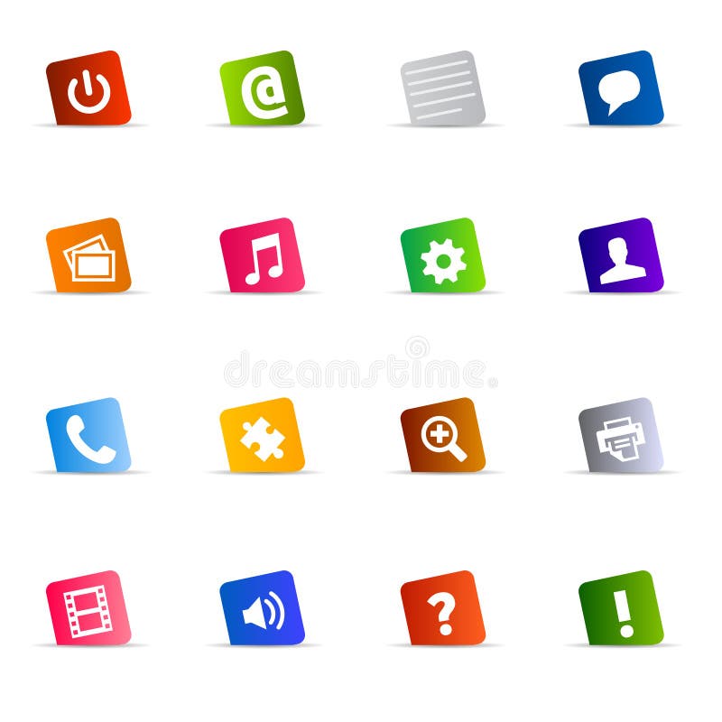 Vector illustration of different web buttons, with different colors, and related to common internet and computer functions. cool effect as they come out from the page, file available. Vector illustration of different web buttons, with different colors, and related to common internet and computer functions. cool effect as they come out from the page, file available