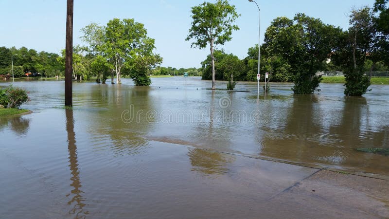 The Brays Bayou overflowing its banks in Houston, Texas on May 26th, 2015. The Brays Bayou overflowing its banks in Houston, Texas on May 26th, 2015