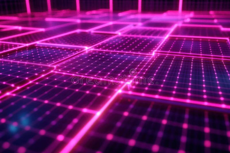 探索活跃的网格网络，即闪光线路和节点的数字景观 皇族释放例证