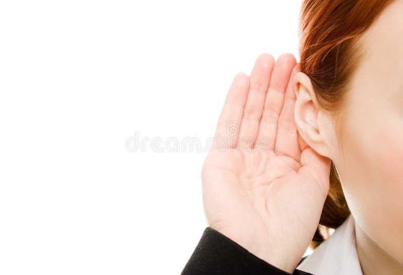 Close up of woman's hand to his ear on a white background. Close up of woman's hand to his ear on a white background.