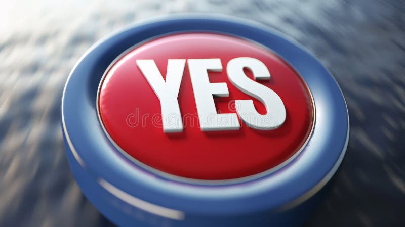 This high-resolution image presents a top view of a three-dimensional button featuring the word &#x22;YES,&#x22; exuding positivity and agreement in digital design. This high-resolution image presents a top view of a three-dimensional button featuring the word &#x22;YES,&#x22; exuding positivity and agreement in digital design