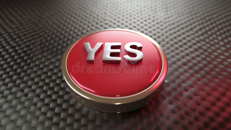 This high-resolution image presents a top view of a three-dimensional button featuring the word &#x22;YES,&#x22; exuding positivity and agreement in digital design. This high-resolution image presents a top view of a three-dimensional button featuring the word &#x22;YES,&#x22; exuding positivity and agreement in digital design