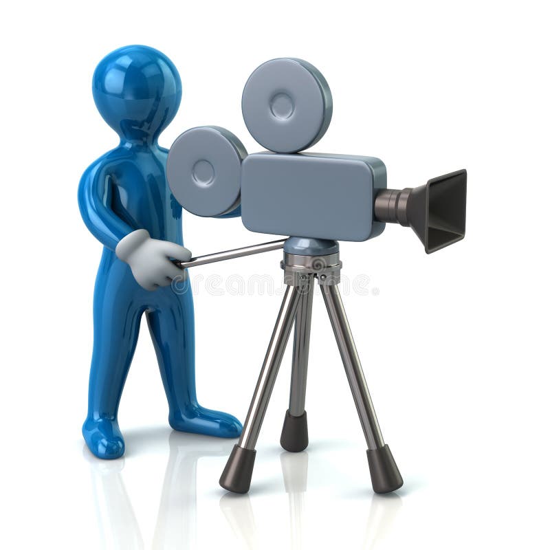 Illustration of blue video camera operator. Illustration of blue video camera operator