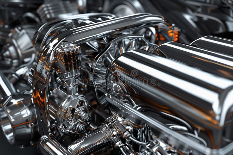 Detailed view of the modern metal engine of a motorcycle. AI generated. Detailed view of the modern metal engine of a motorcycle. AI generated