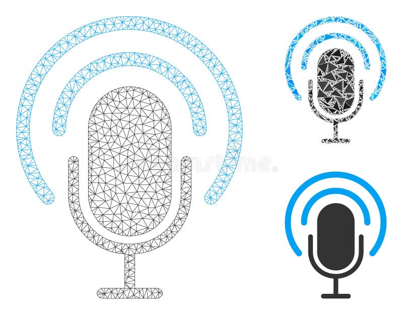 Mesh podcast model with triangle mosaic icon. Wire carcass triangular mesh of podcast. Vector mosaic of triangle elements in different sizes, and color tones. Abstract 2d mesh podcast,. Mesh podcast model with triangle mosaic icon. Wire carcass triangular mesh of podcast. Vector mosaic of triangle elements in different sizes, and color tones. Abstract 2d mesh podcast,