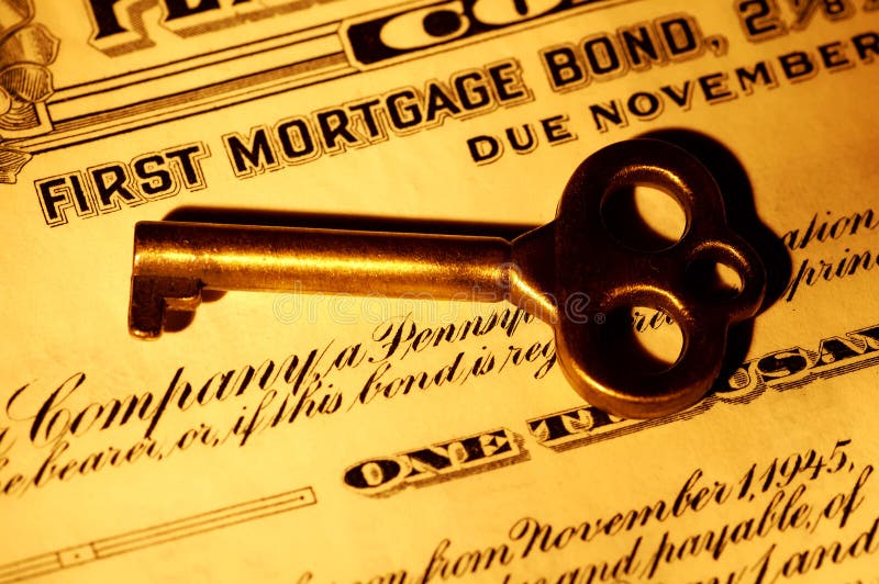 Skeleton key and a Mortgage Bond Certificate. Skeleton key and a Mortgage Bond Certificate