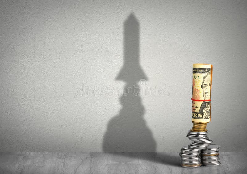 Financial growth concept, money with rocket shadow. Financial growth concept, money with rocket shadow