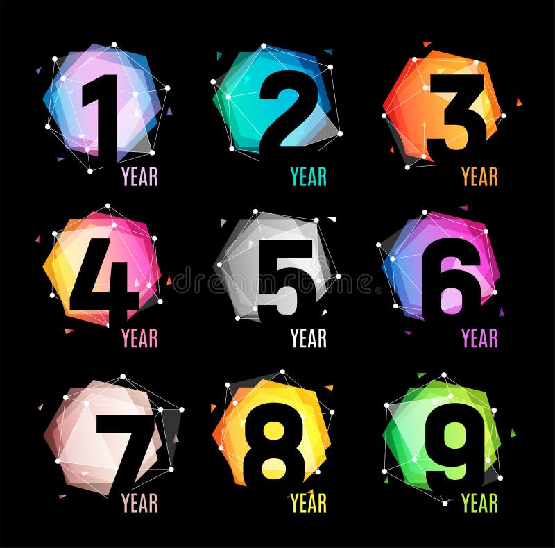 数字以一种几何抽象颜色和宇宙形式从多角形三角和多角形商标在黑背景 向量例证 数字以一种几何抽象颜色和宇宙形式从多角形三角和多角形商标在黑背景 向量例证