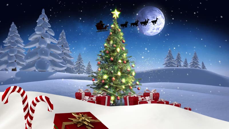 数字动画展示了一个红色圣诞礼盒糖果糖果和漂亮装饰,与 库存例证