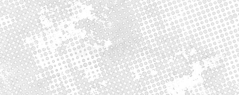 Monochrome grunge background of spots halftone. Panoramic light pop art style texture. Monochrome grunge background of spots halftone. Panoramic light pop art style texture