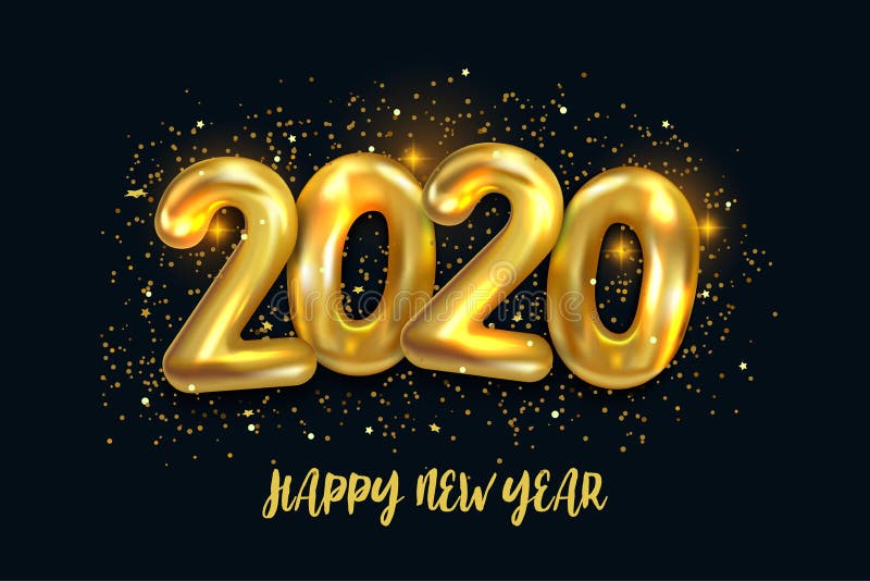 新2020年快乐 金属金气球的假日矢量图插图 节日海报或横幅设计 库存例证 新2020年快乐 金属金气球的假日矢量图插图 节日海报或横幅设计 库存例证