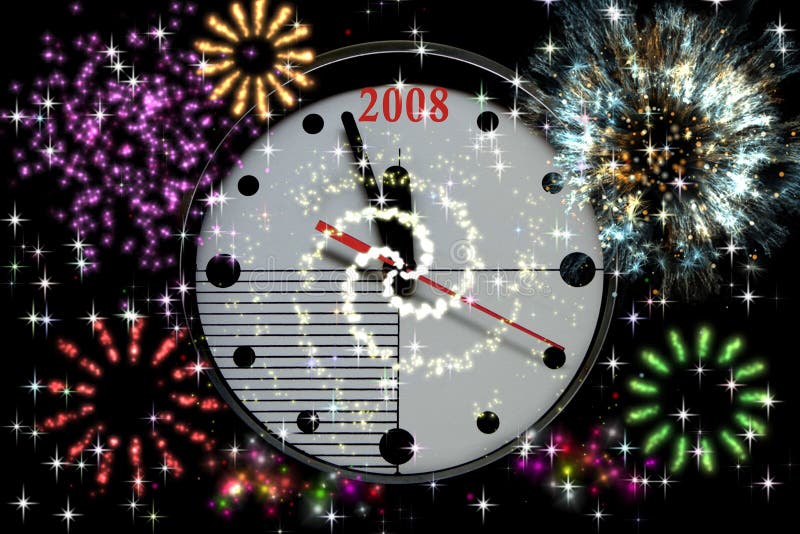 New year's picture with firework and clock. New year's picture with firework and clock