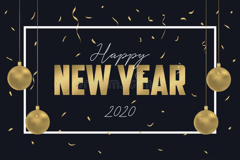 新年快乐贺卡2020年 假日横幅的设计与金子圣诞节球和金黄五彩纸屑 ?? 皇族释放例证 新年快乐贺卡2020年 假日横幅的设计与金子圣诞节球和金黄五彩纸屑 ?? 皇族释放例证