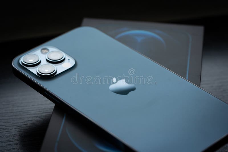 The new iphone 12 pro max, pacific blue colour. The new iphone 12 pro max, pacific blue colour