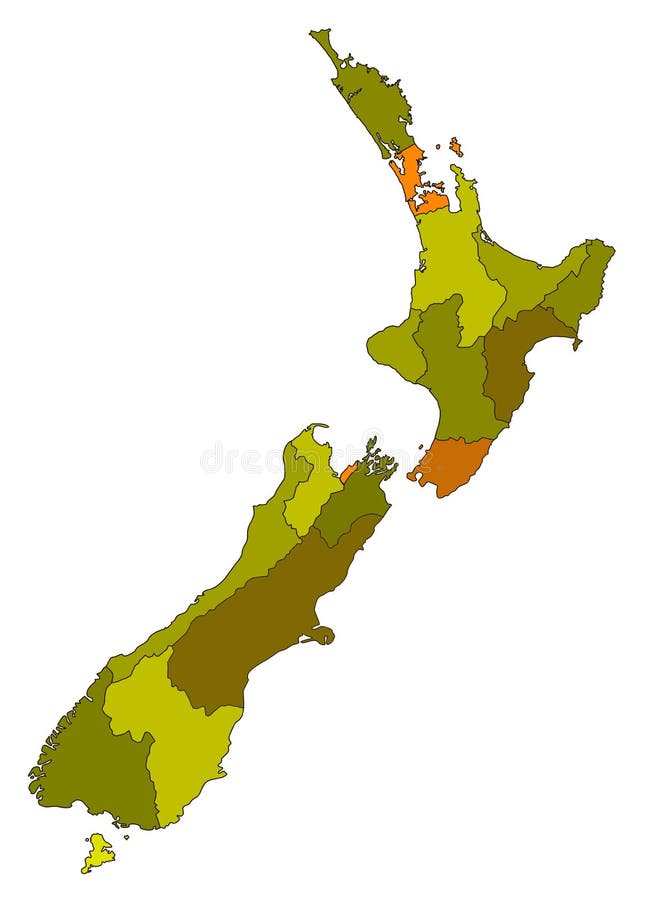 Map of New Zealand with regions. Map of New Zealand with regions