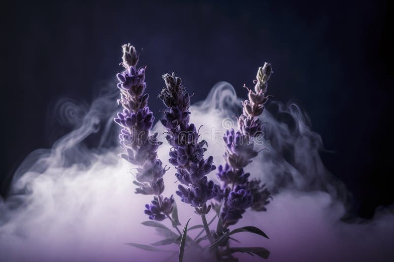 施了魔法的薰衣草 : 烟雾缭绕的神秘的花卉肖像 向量例证