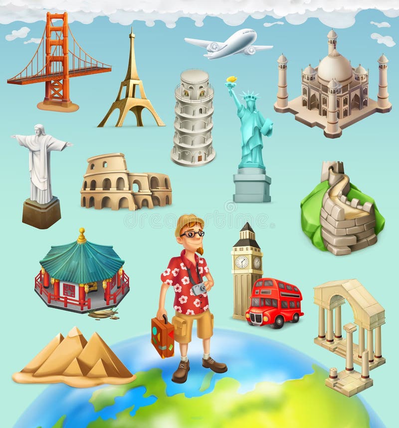 旅行,旅游胜地 3d传染媒介象集合 皇族释放例证 旅行,旅游胜地 3d传染媒介象集合 皇族释放例证