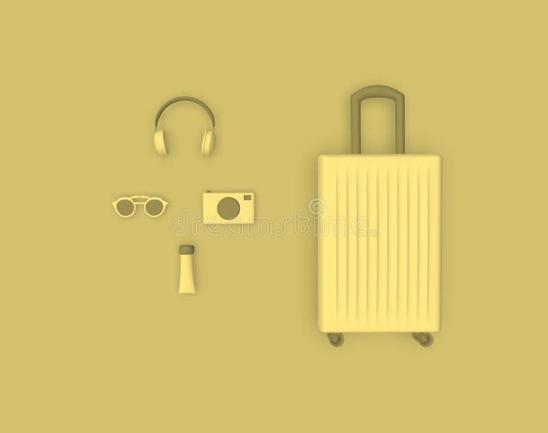 Travel. Composition of headphones, sunglasses, camera, suncream and luggage. Going to travel. Travel. Composition of headphones, sunglasses, camera, suncream and luggage. Going to travel.