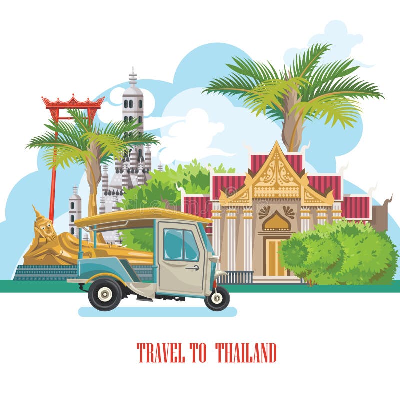 旅行与tuktuk的泰国地标 泰国传染媒介象