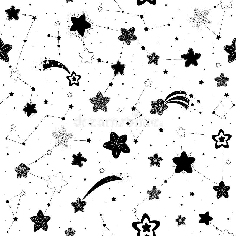 无缝的星的传染媒介黑白样式 库存例证