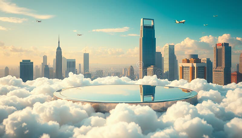 日出浮云的超现实城市景 皇族释放例证