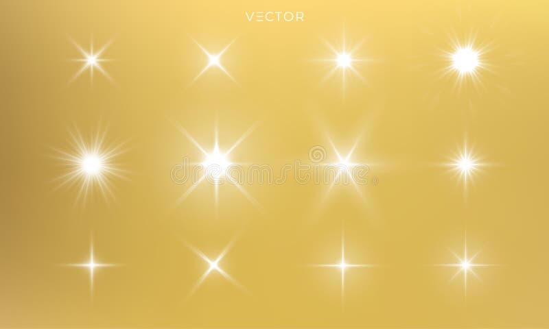 星亮光，金黄轻的焕发火花，导航与透镜火光作用的明亮的金闪闪发光 被隔绝的太阳闪光和星光 库存例证