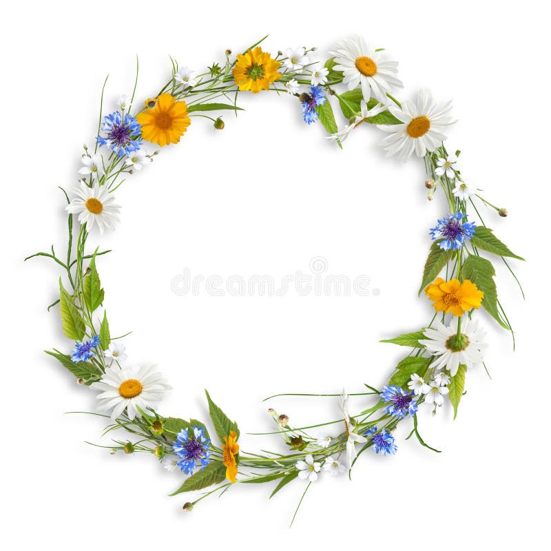 Circle frame from spring flowers on white. Circle frame from spring flowers on white