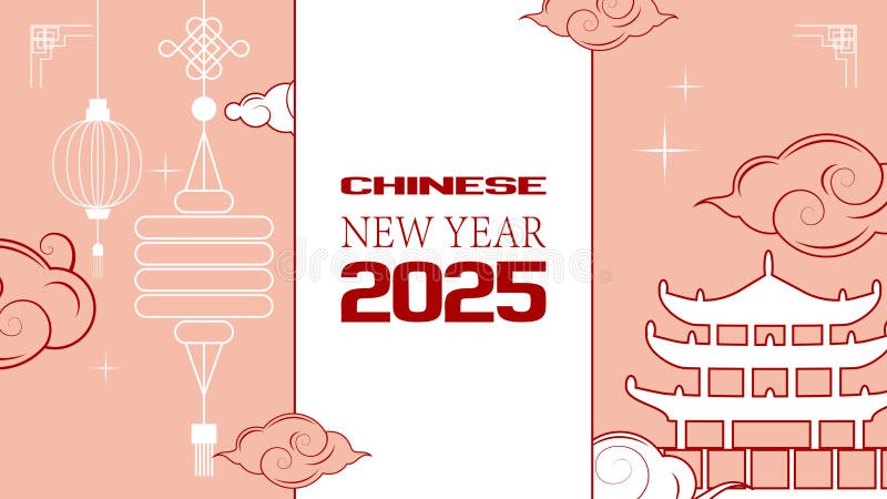 春节的蛇缩略图，粉红的宫殿，以及优雅的社交媒体装饰 向量例证