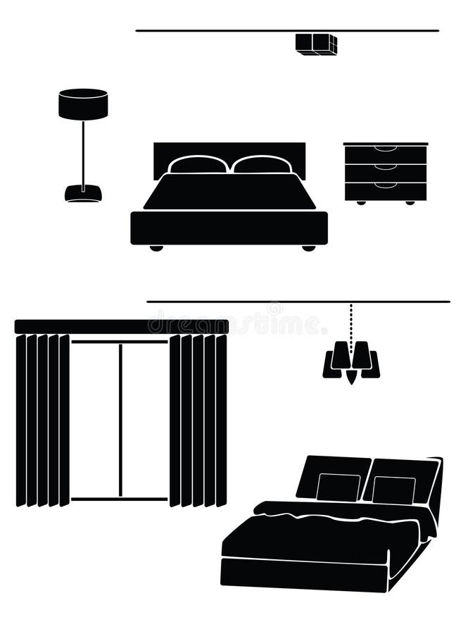 A simple illustration of a bedroom on a white background. A simple illustration of a bedroom on a white background