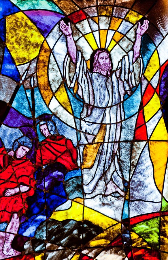 Stained glass showing Jesus' resurrection. Stained glass showing Jesus' resurrection.