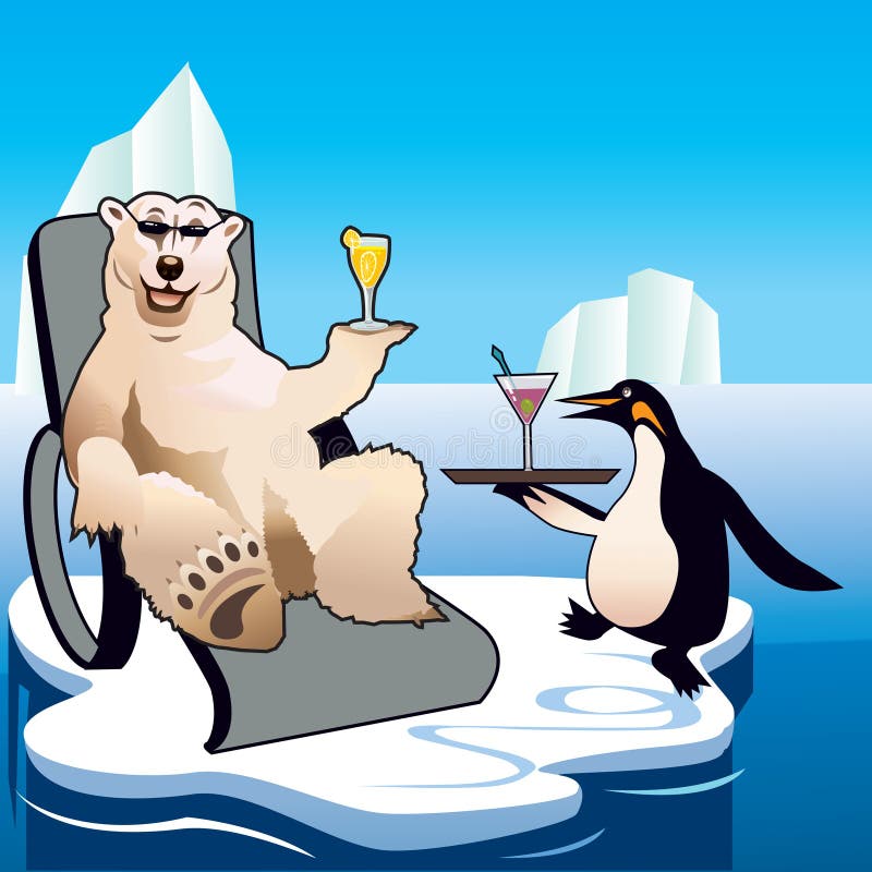 Bear and penguin enjoying summer time. Bear and penguin enjoying summer time