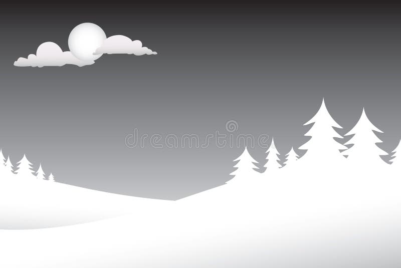 A winter scene with silhouettes of pine trees on a snowy night and lots of copyspace. This vector is fully customizable. A winter scene with silhouettes of pine trees on a snowy night and lots of copyspace. This vector is fully customizable.