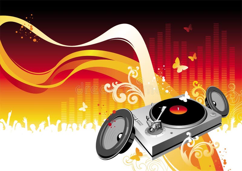 Summer party night - vector illustration with turntable. Summer party night - vector illustration with turntable.