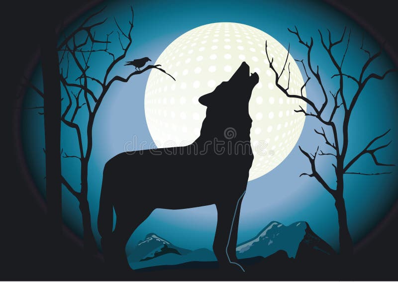 Wolf in the night with full moon. Wolf in the night with full moon