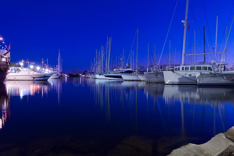 Yacht port at night in Port El Kantaoui, Tunisia. Yacht port at night in Port El Kantaoui, Tunisia
