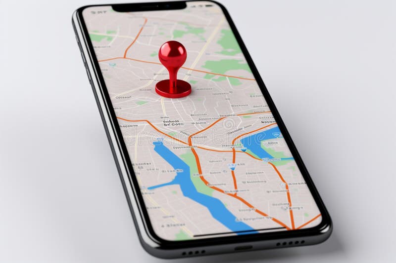 Smartphone display. 3D render with red map pointer icon Generative AI. Smartphone display. 3D render with red map pointer icon Generative AI