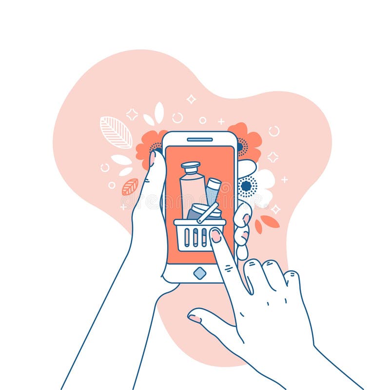 暂挂smartphone的妇女现有量 拟订dof重点现有量在线浅购物非常 化妆用品例证 也corel凹道例证向量 向量例证 暂挂smartphone的妇女现有量 拟订dof重点现有量在线浅购物非常 化妆用品例证 也corel凹道例证向量 向量例证