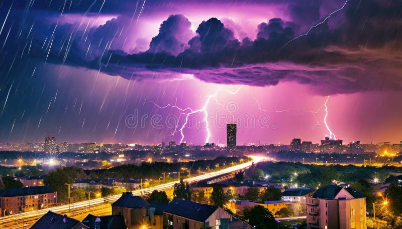 In this breathtaking image, the primal power of nature merges with the urban backdrop of a vibrant city. A raging storm whips through the streets, the trees bend under the force of the wind and clouds pile up into dark shapes in the sky. The atmosphere is charged with the energy of an approaching thunderstorm.Suddenly, a blinding flash of lightning flashes across the sky, breaking through the darkness and casting a dazzling glow on the buildings and the raindrops that swirl through the air in a wild dance. The thunderous sound of the storm echoes through the streets, giving the scene a dramatic intensity.Despite the brutal force of nature, the city exudes a strange calm, as if it were taking on the challenge and proving its own strength. This stunning image captures the fleeting moment when the forces of nature and civilization mesmerize in a fascinating way. In this breathtaking image, the primal power of nature merges with the urban backdrop of a vibrant city. A raging storm whips through the streets, the trees bend under the force of the wind and clouds pile up into dark shapes in the sky. The atmosphere is charged with the energy of an approaching thunderstorm.Suddenly, a blinding flash of lightning flashes across the sky, breaking through the darkness and casting a dazzling glow on the buildings and the raindrops that swirl through the air in a wild dance. The thunderous sound of the storm echoes through the streets, giving the scene a dramatic intensity.Despite the brutal force of nature, the city exudes a strange calm, as if it were taking on the challenge and proving its own strength. This stunning image captures the fleeting moment when the forces of nature and civilization mesmerize in a fascinating way.