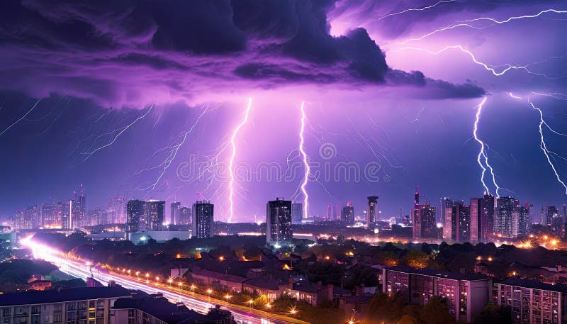 In this breathtaking image, the primal power of nature merges with the urban backdrop of a vibrant city. A raging storm whips through the streets, the trees bend under the force of the wind and clouds pile up into dark shapes in the sky. The atmosphere is charged with the energy of an approaching thunderstorm.Suddenly, a blinding flash of lightning flashes across the sky, breaking through the darkness and casting a dazzling glow on the buildings and the raindrops that swirl through the air in a wild dance. The thunderous sound of the storm echoes through the streets, giving the scene a dramatic intensity.Despite the brutal force of nature, the city exudes a strange calm, as if it were taking on the challenge and proving its own strength. This stunning image captures the fleeting moment when the forces of nature and civilization mesmerize in a fascinating way. In this breathtaking image, the primal power of nature merges with the urban backdrop of a vibrant city. A raging storm whips through the streets, the trees bend under the force of the wind and clouds pile up into dark shapes in the sky. The atmosphere is charged with the energy of an approaching thunderstorm.Suddenly, a blinding flash of lightning flashes across the sky, breaking through the darkness and casting a dazzling glow on the buildings and the raindrops that swirl through the air in a wild dance. The thunderous sound of the storm echoes through the streets, giving the scene a dramatic intensity.Despite the brutal force of nature, the city exudes a strange calm, as if it were taking on the challenge and proving its own strength. This stunning image captures the fleeting moment when the forces of nature and civilization mesmerize in a fascinating way.