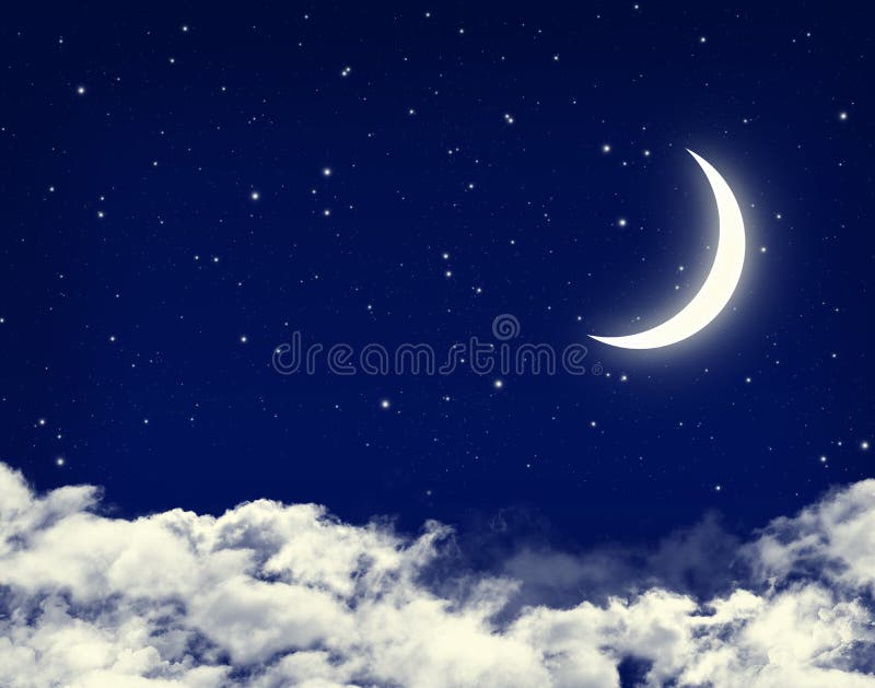 月亮和星在多云夜蓝天 库存例证 月亮和星在多云夜蓝天 库存例证