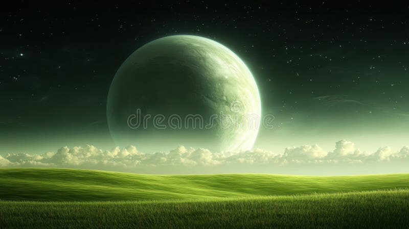 月亮夜绿野壮观的景观照片 向量例证