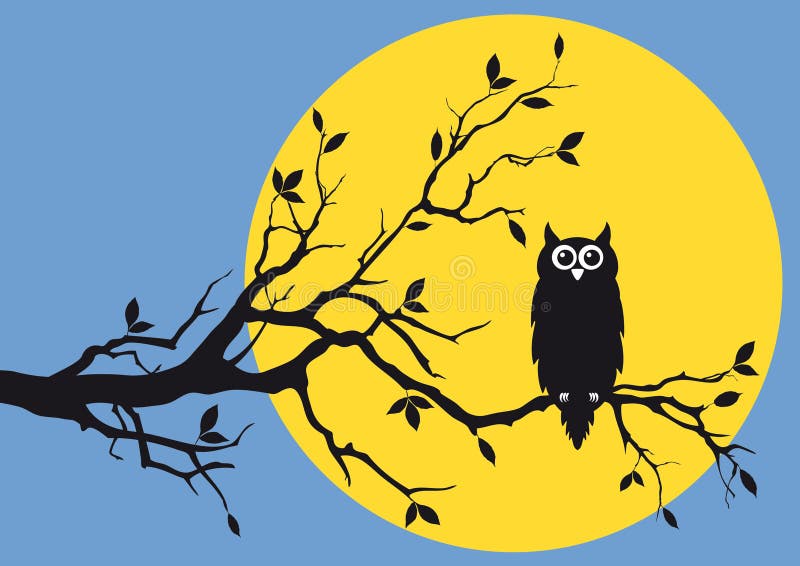 Night owl on tree branch, background. Night owl on tree branch, background