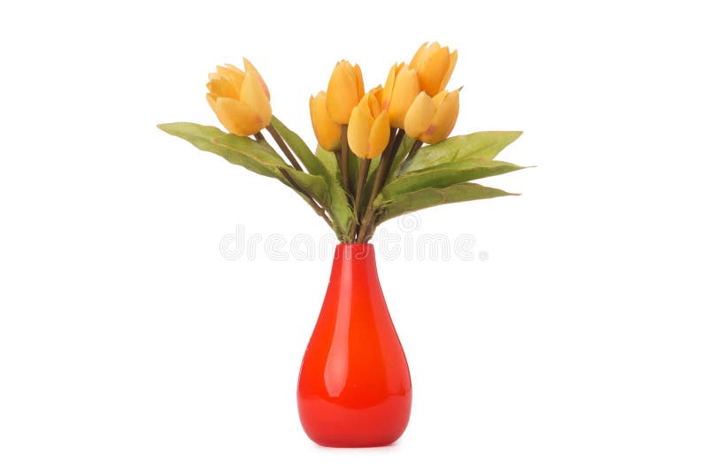 有五颜六色的郁金香的花瓶在白色