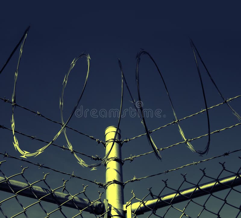 Barbed wire Security Fence at high risk at national border. Barbed wire Security Fence at high risk at national border