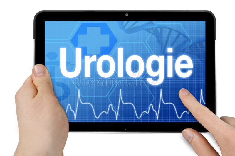 有医疗接口和德国词的片剂泌尿学的- urologie 库存照片