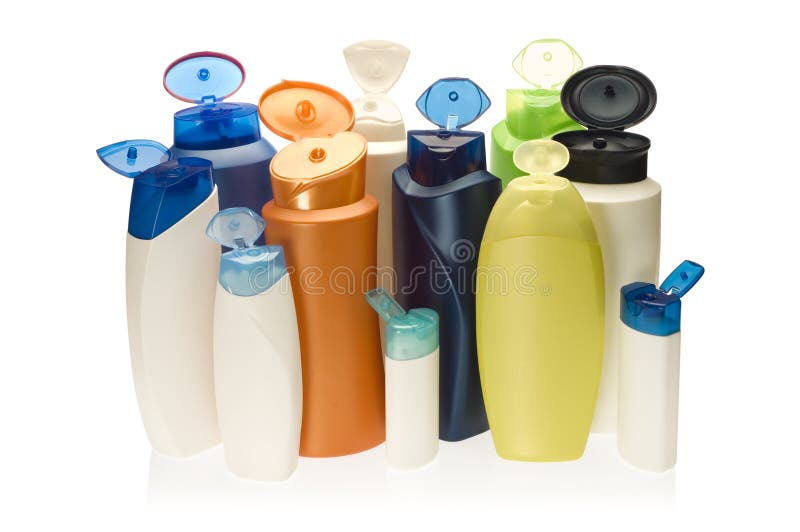 Bottles with hygienic products isolated over the white background. Bottles with hygienic products isolated over the white background