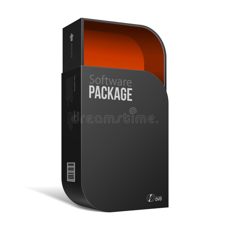 有圆角落红色里面的被打开的现代黑软件包箱子 DVD或CD的盘您的产品的 皇族释放例证 有圆角落红色里面的被打开的现代黑软件包箱子 DVD或CD的盘您的产品的 皇族释放例证
