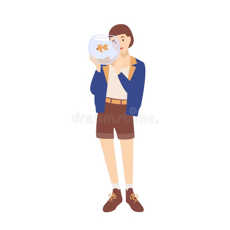 有她的鱼的俏丽的愉快的年轻女人或女孩藏品水族馆 与家畜的可爱的母卡通人物 皇族释放例证 有她的鱼的俏丽的愉快的年轻女人或女孩藏品水族馆 与家畜的可爱的母卡通人物 皇族释放例证