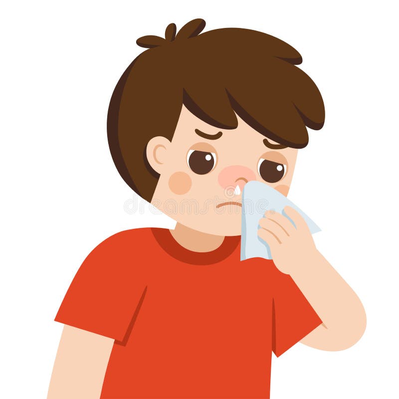 有感冒和流鼻涕的可爱男孩打喷嚏 库存例证 有感冒和流鼻涕的可爱男孩打喷嚏 库存例证