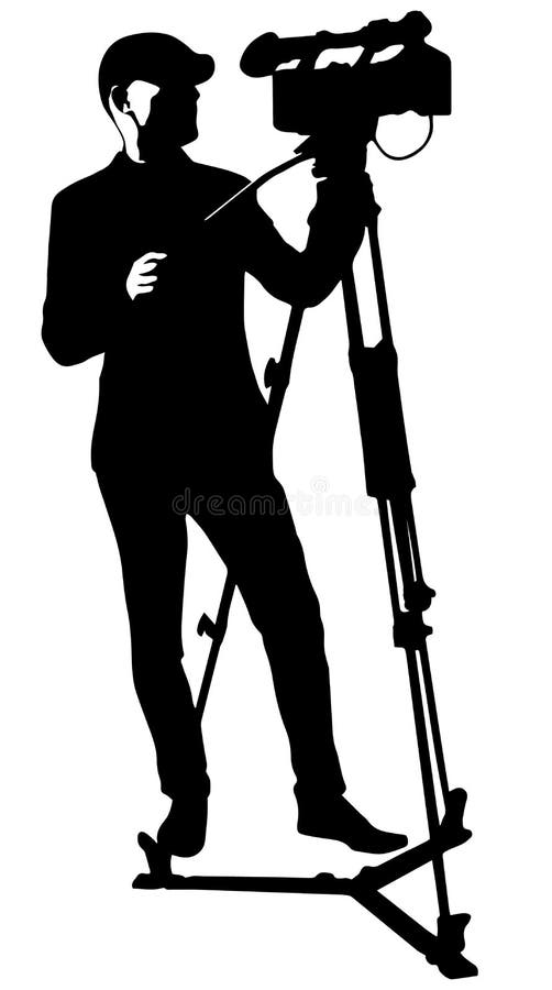 Vector black silhouette of cameraman with video camera. Vector black silhouette of cameraman with video camera